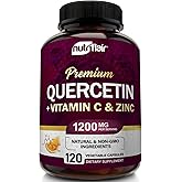 NutriFlair Quercetin 1200mg with Vitamin C and Zinc, 120 Capsules - All-Natural Supplement, Gluten-Free, Soy-Free, Non-GMO, Easy-to-Swallow, 2-Month Supply