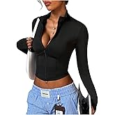 SOLY HUX Women's Cropped Running Jacket Zip Up Long Sleeve Fitted Sports Top with Thumb Hole