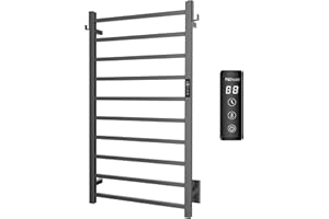 P&Bhusri Heated Towel Rack, 10-Bar Towel Warmer Rack for Bathroom, Wall Mounted Towel Warmer, Electric Towel Drying Rack with Timer, Stainless Steel Matte Black, Plug-in/Hard-Wired