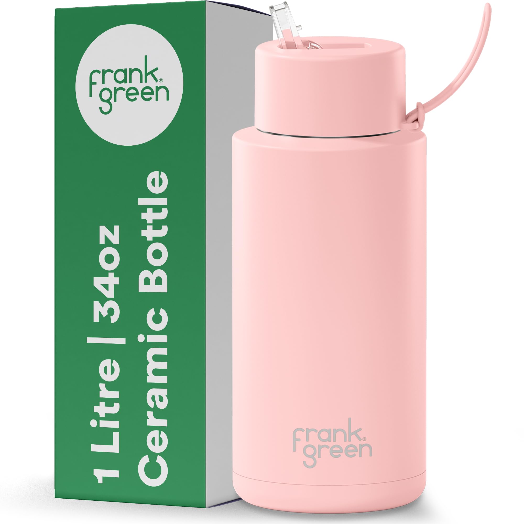 frank green Insulated Water Bottle for Cold Or Hot Drinks - 1 Litre/34oz Metal Water Bottle with Straw Lid, Ceramic Insulated, Stainless Steel, Triple Wall Vacuum - Blushed Pink by frank green