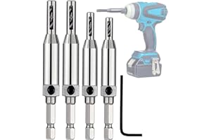 Japard 4 Pcs Self Centering Drill Bit Set for Hinges, Center Drill Bit Set 1/4 Hex Shank, Self Centering Hinge Drill Bit Set with 5/64, 7/64, 9/64, 11/64 inches, Hinge Tapper Core