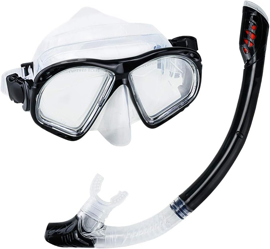 welltop Snorkel Mask, Anti-Fog Snorkel Set Diving Mask Panoramic Wide View with Dry Snorkel Anti-Leak Dry Top Snorkel for Adult Youth