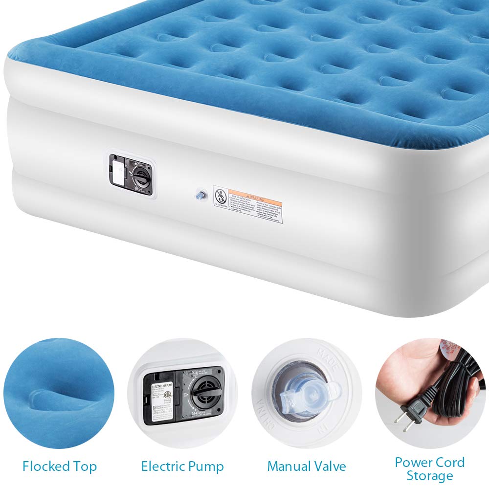 TILVIEW Queen Size Air Mattress, Blow Up Elevated Raised Air Bed