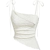 SOLY HUX Women's Bow Tie Shoulder Camisole Summer Asymmetrical Going Out Crop Cami Top Coquette Clothes
