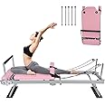 Pilates Reformer Machine Equipment Pink ,Foldable Home Reformer Pilates with Resistance Cords for Workout,Paeta Pilates Reformer