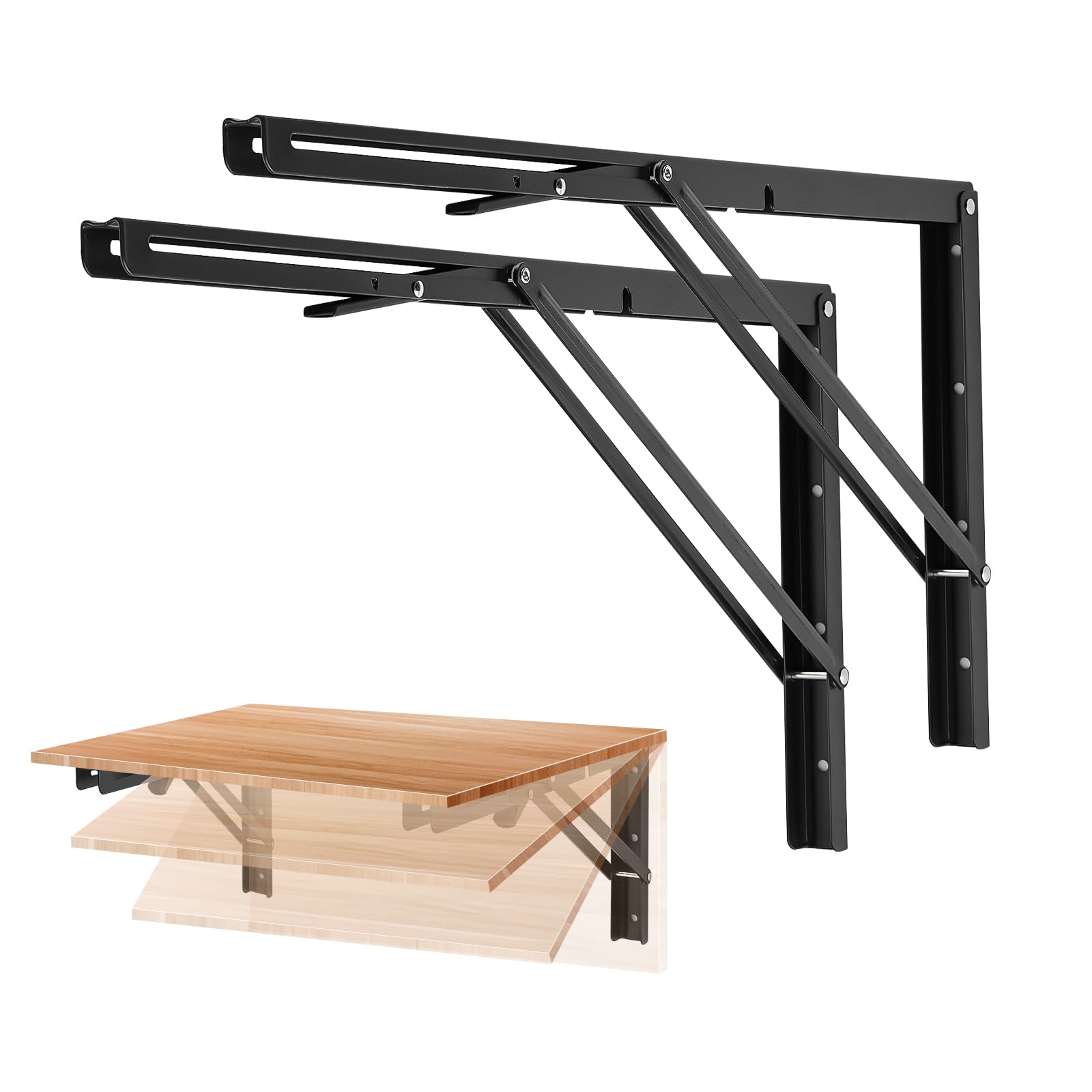 Ravinte 22 Inch Folding Shelf Brackets - Matte Black Collapsible Heavy Duty Brackets for Table Bench - Space Saving, 4 Pack Image