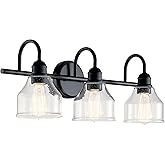 Kichler Avery 24" 3-Light Bathroom Vanity Light in Black with Clear Seeded Glass for Bathroom and Powder Room Vanity, Industr