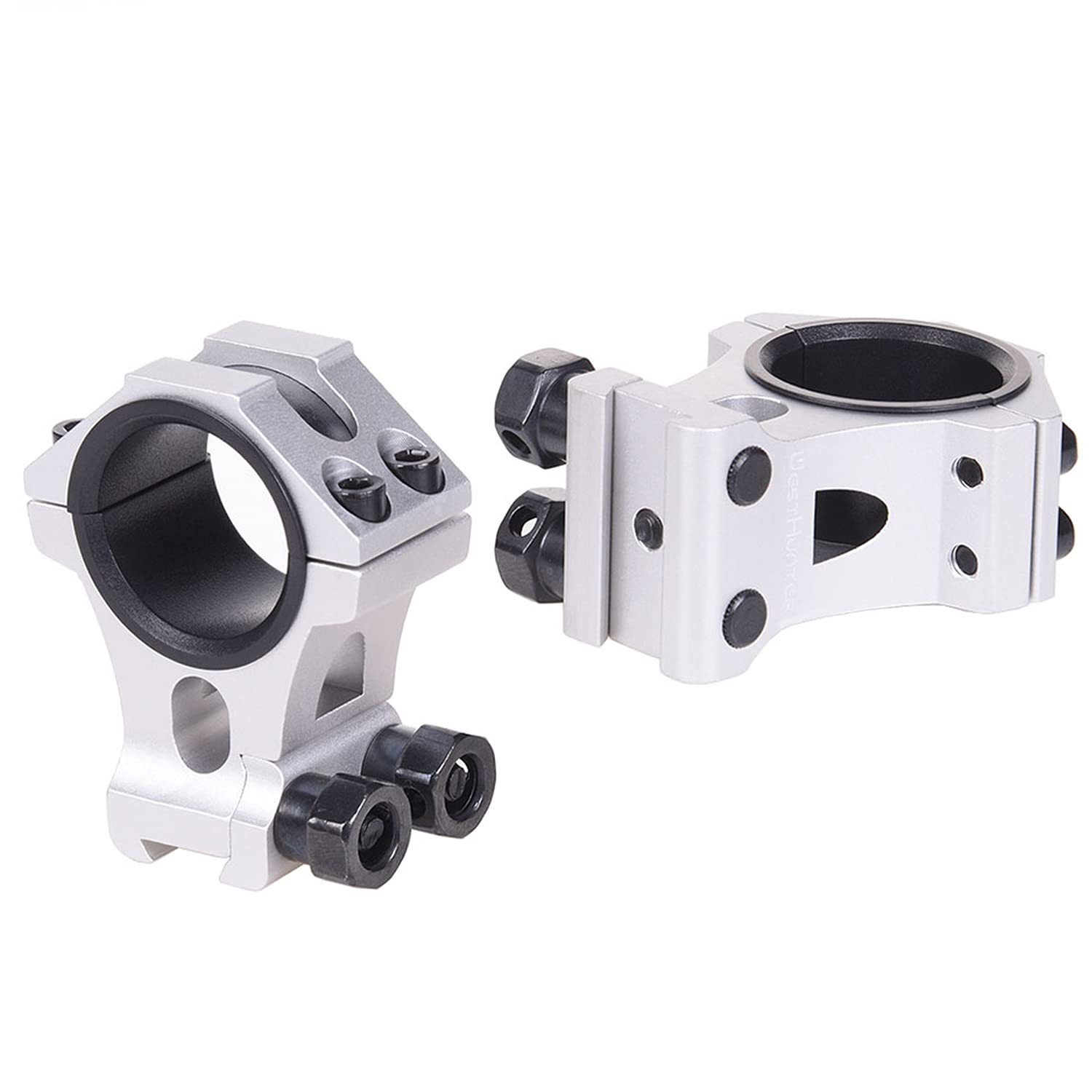 WestHunter Optics Dovetail Scope Rings, 1 Inch 30 mm Tactical Precision Scope Mount | 36 mm Center Height, Silver