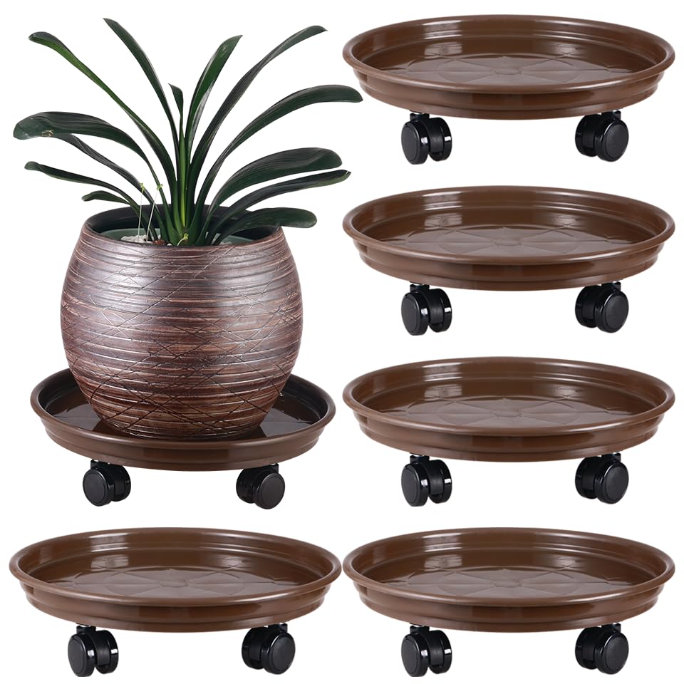 Photo 1 of 5 Packs Large Plant Caddy with PU Wheels 12" Rolling Plant Stands Heavy-duty Plastic Plant Roller Base Pot Movers Plant Saucers on Wheels Indoor Outdoor Plant Dolly with Casters Planter Tray Coaster