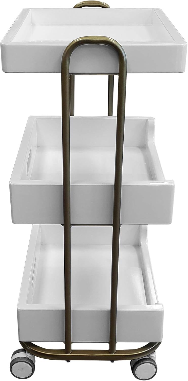 TOA Supply 3 Shelf Wooden Tray Cart White Storage Trolley Rolling Beauty Salon Hair Spa: Home & Kitchen