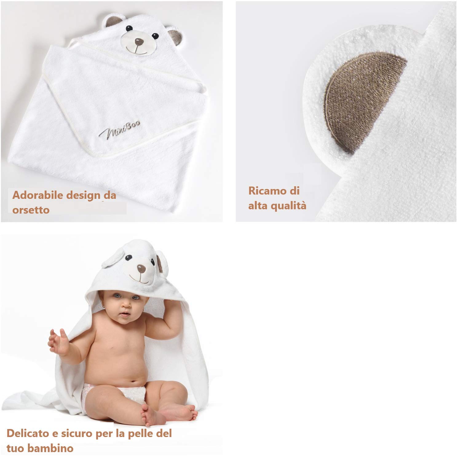 JoJo Asciugamano | Orsetto per Bambini EXTRA SOFFICE | Asciugamano da Bagno 100% in Cotone Naturale | Perfetto per la Doccia E Bagnetto dei Bambini | Per Neonati o Bimbi Piccoli Da 3 Mesi - 2 Anni
