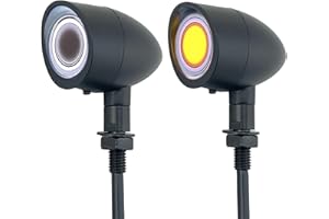 BOSYCY Motorcycle Turn Signals LED FRONT Lights 2 Pack, Vintage 40 LEDs Bullet Visor Switchback White Amber Light for Running Turn Blinkers Universal Fit Suzuki Yamaha Honda Harley Dyna Bobber-Black