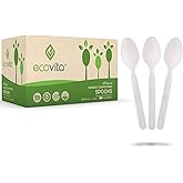 Ecovita 100% Compostable Spoons - 500 Large Disposable Utensils (6.5 in.) Bulk Size Eco Friendly Durable and Heat Resistant A