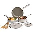 bella 7 Piece Cookware Set with EverGood™ Ceramic Nonstick Coating​, Dishwasher Safe Oven Safe, All Stovetops Compatible, Glass Lids with Silicone Rims, Cool Touch Handles, Oatmilk