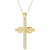 Yafeeso 14K Gold Cross Necklace for Women Classic Crucifix Cross & Infinity Pendant Necklace Religious Jewelry Anniversary Mother'sDay Gifts for Her,16+2 Inch