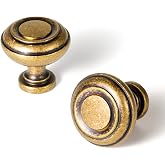 Goo-Ki Antique Brass Cabinet Knobs, Vintage Round Drawer Pulls with Tiered Concentric Rings, Heavy Duty Zinc Alloy Hardware for Rustic Kitchen Cupboards, Dresser, and Furniture Makeovers 6-Pack