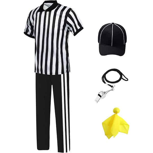 Maillot Arbitre Football Homme - Chemise Rayée Noir/Blanc + Sifflet & Drapeau