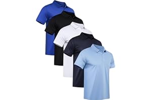 OYGSieg 5 Pack Polo Shirts for Men Quick Dry Performance Short Sleeve Golf Shirt Pique Jersey Pullover Regular Fit