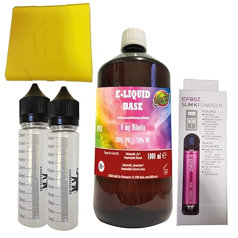 Laguna 1 Liter E Liquid Base 70/30 VG/PG + 2X 60ml Chubby Mischflaschen + 1 Chubby Gorilla Akkubox + 1 Efest Ladegerät OHNE N