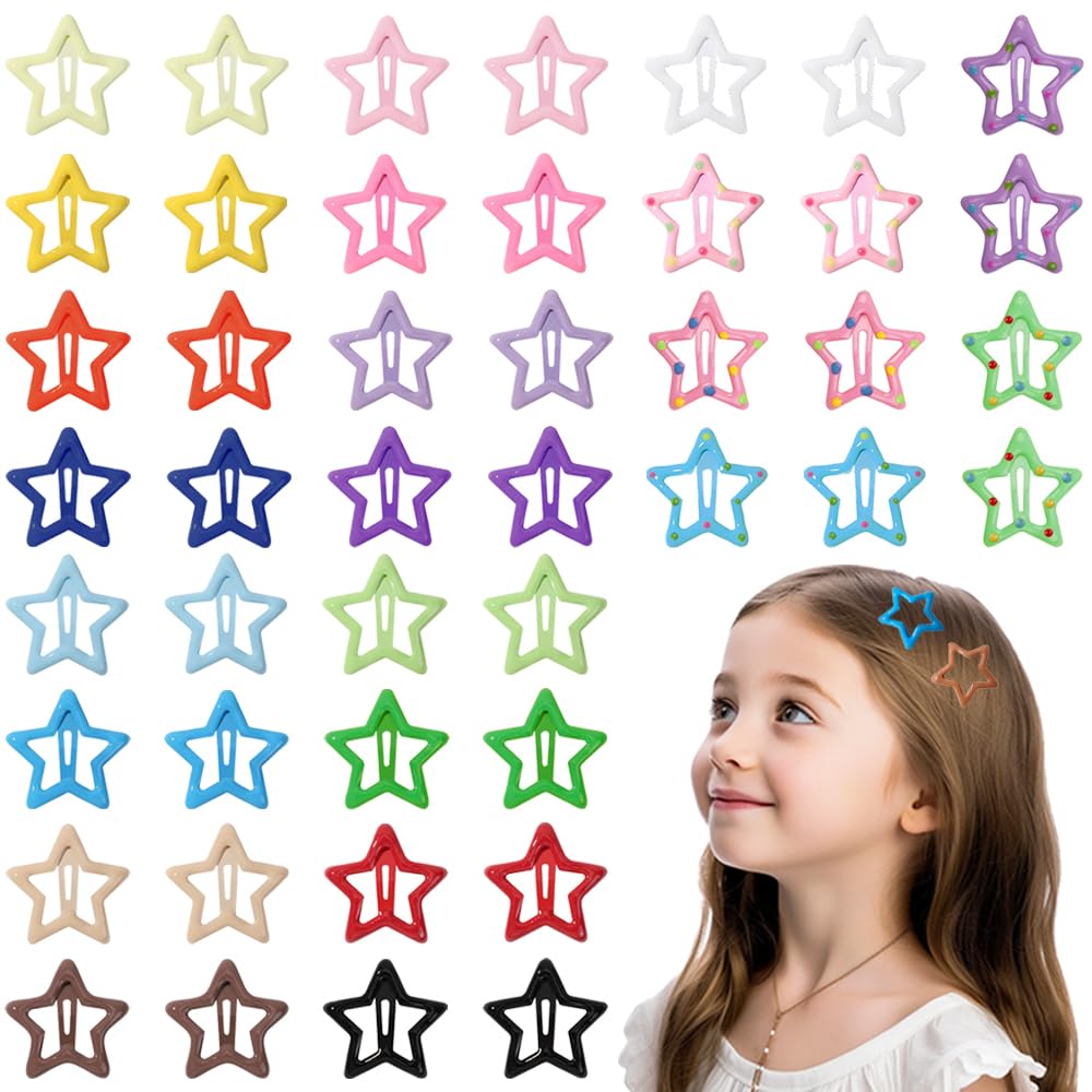 TRKETK 44 Pieces Star Hair Clips Colorful Metal Non-Slip Mini Clips Cute Mini Hair Clips 3cm Hair Accessories for Girls Women Festival Accessories