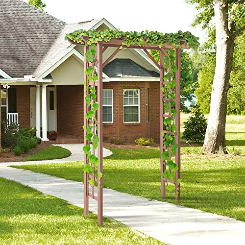 oldzon 6.5’ Square WPC Plant Garden Lattice Arched Gate Outdoor Arbor Trellis with Ebook