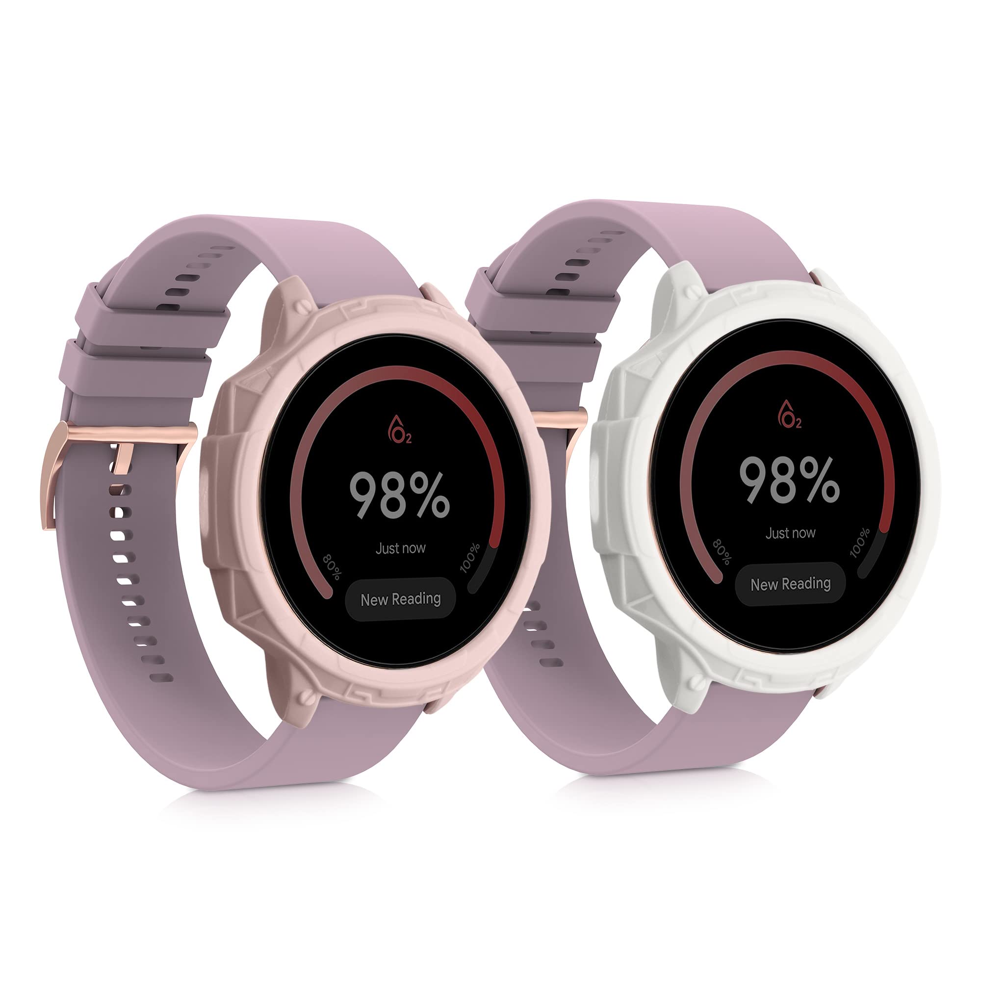 kwmobile Cases Compatible with Fossil Gen 6 Women's Smartwatch - Set of 2 Silicone Covers (Fitness Tracker Not Included) - White/Dusty Pink