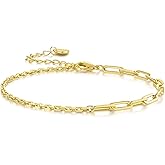 EYUMOI Gold Bracelets for Women 14K Gold Bracelet for Women Paperclip Bracelets for Womens Smooth and Glossy Regular Geometric Link Chain Paperclip Link Bracelet For Womens