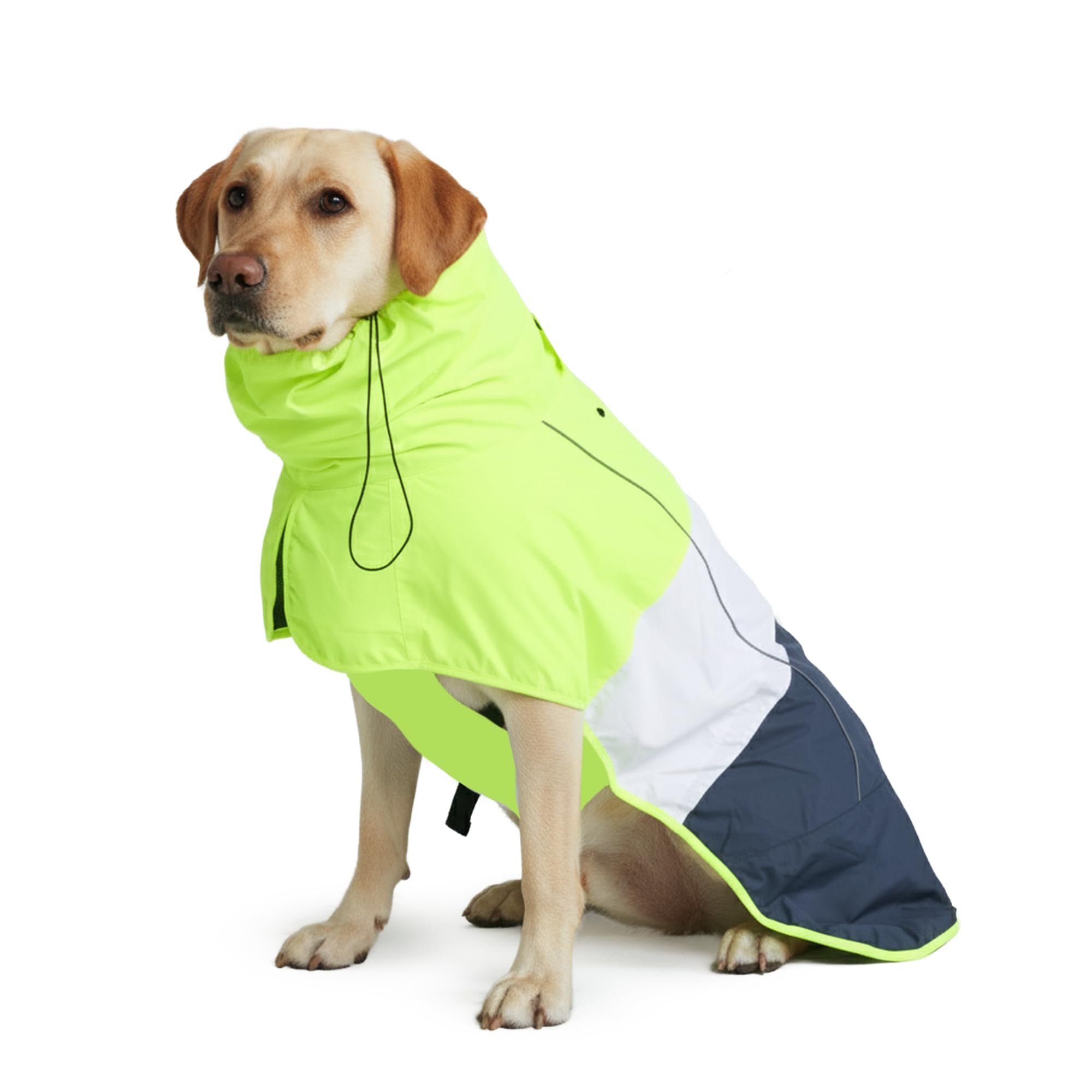 Spark Paws Dog Raincoat, Waterproof Coat Rain Jacket for Small Medium Large Dogs, Reflective Breathable Full-Body Coverage- Neon White Navy Blue, 3XL