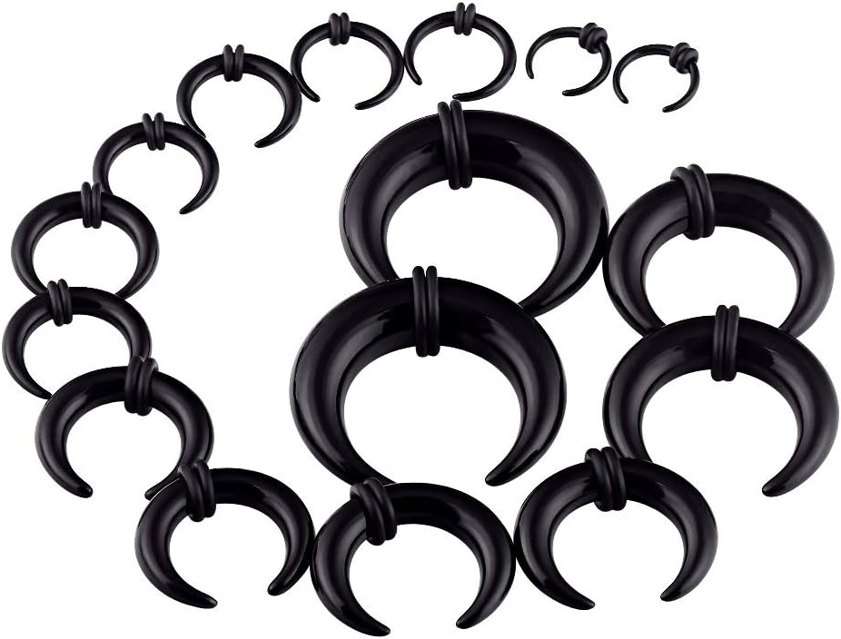 Yr Fashion Acrylic Crescent Shaped Horseshoes Taper Set Pincher Septum Rings Gauges 14G 12G 8G 6G 4G 2G 0G 00G, 8 Pairs