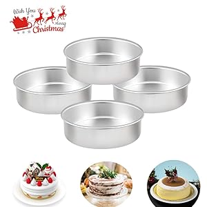 TeamFar 6 Inch Cake Pan, 4 Pcs Round Tier Cake Pans Set Stainless Steel for Baking Steaming Serving, Fit in Oven Instant Pot Air Fryer, Healthy & Heavy Duty, Mirror Finish & Dishwasher Safe