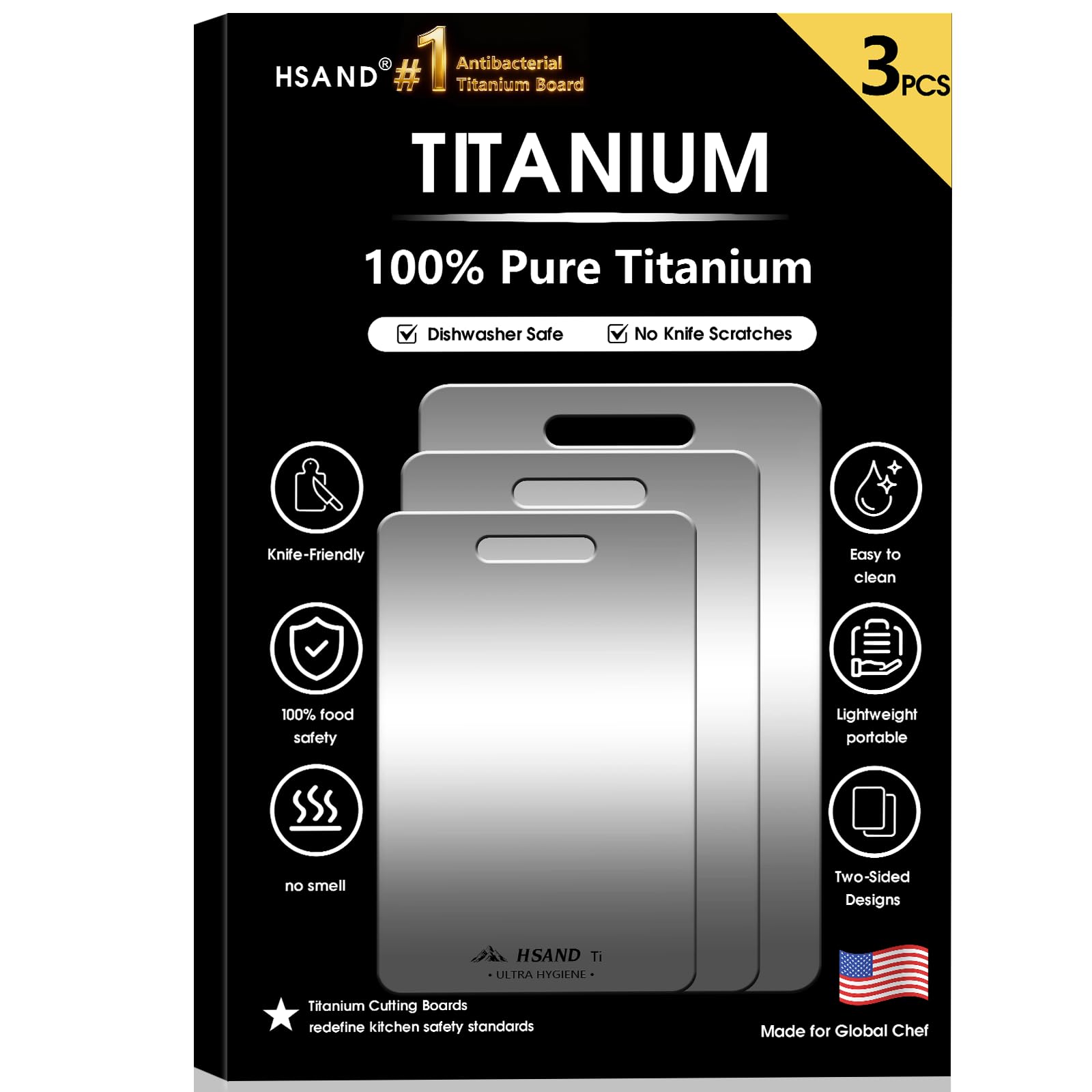 Photo 1 of **SCRATCHES**3-Pack Titanium Cutting Boards for Kitchen, Non-Slip & Double-Sided Design, 100% Pure Titanium Food-Grade Non Toxic Cutting Board, Knife-Friendly, Dishwasher Safe