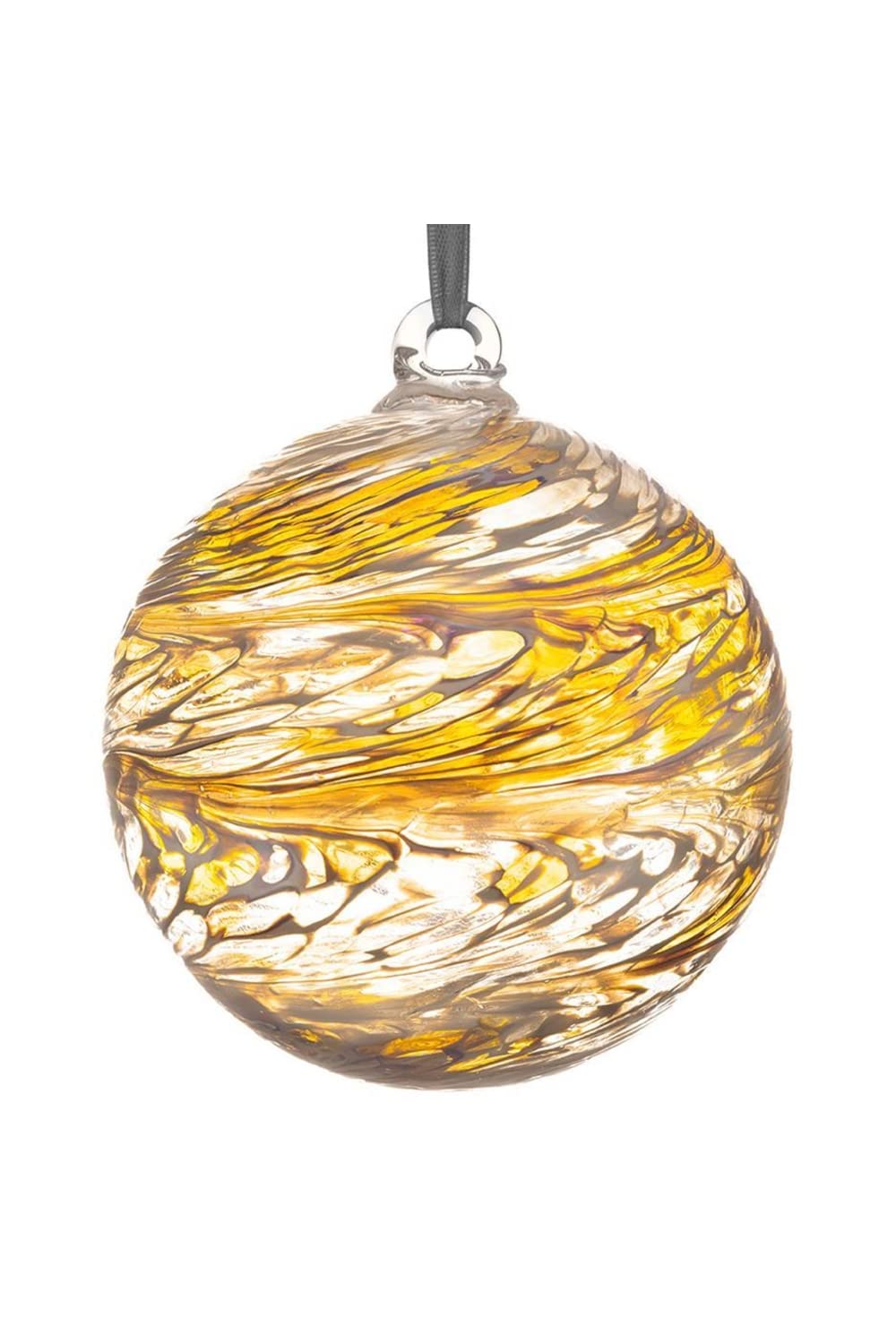 Sienna Glass 50th Wedding Anniversary Friendship Ball – 10cm Handcrafted Golden Glass Ornament with Ribbon – Unique Gift for Golden Anniversary Celebrations