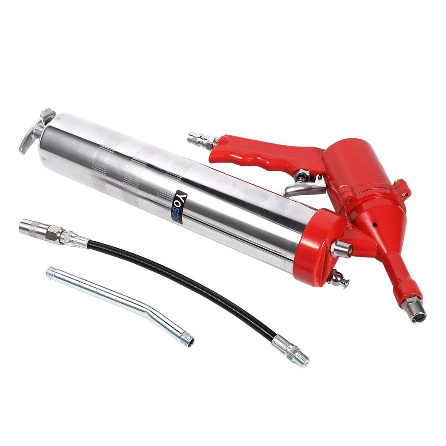 Heavy Duty Air Operated Pistol Grip Grease Gun Handle Air Grease Gun Set Kit With 6000PSI Aluminum Barrel 11inch Flex Hose And 5.4inch Rigid Pipe