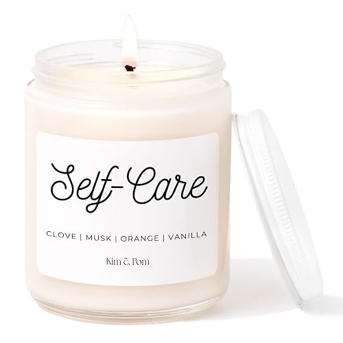 Kim and Pom Self Care Soy Candle, Self-Love- Clove, Musk, Orange & Vanilla - Handmade in Canada, Vegan & Non-Toxic - Valentine's Day Gift & Modern Home Decor - Reusable Glass Jar