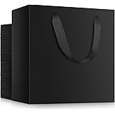 EUSOAR Large Gift Wrap Bags Bulk, 50 Pack 12.5x4.5x11 inches Black Paper Bags with Handles, Heavy Duty Totes for Wedding, Grocery, Boutique, Retail, Business, Party Favors, Baby Showers, Birthdays