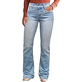 Flamingals Boot Cut Jeans for Women Mid Waist Tummy Control Trendy Flare Jeans Straight Denim Pants