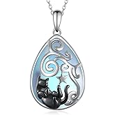 Peireara Black Cat Necklace 925 Sterling Silver Moonstone Black Cat Necklace Moonstone Cat Jewelry Gifts for Women