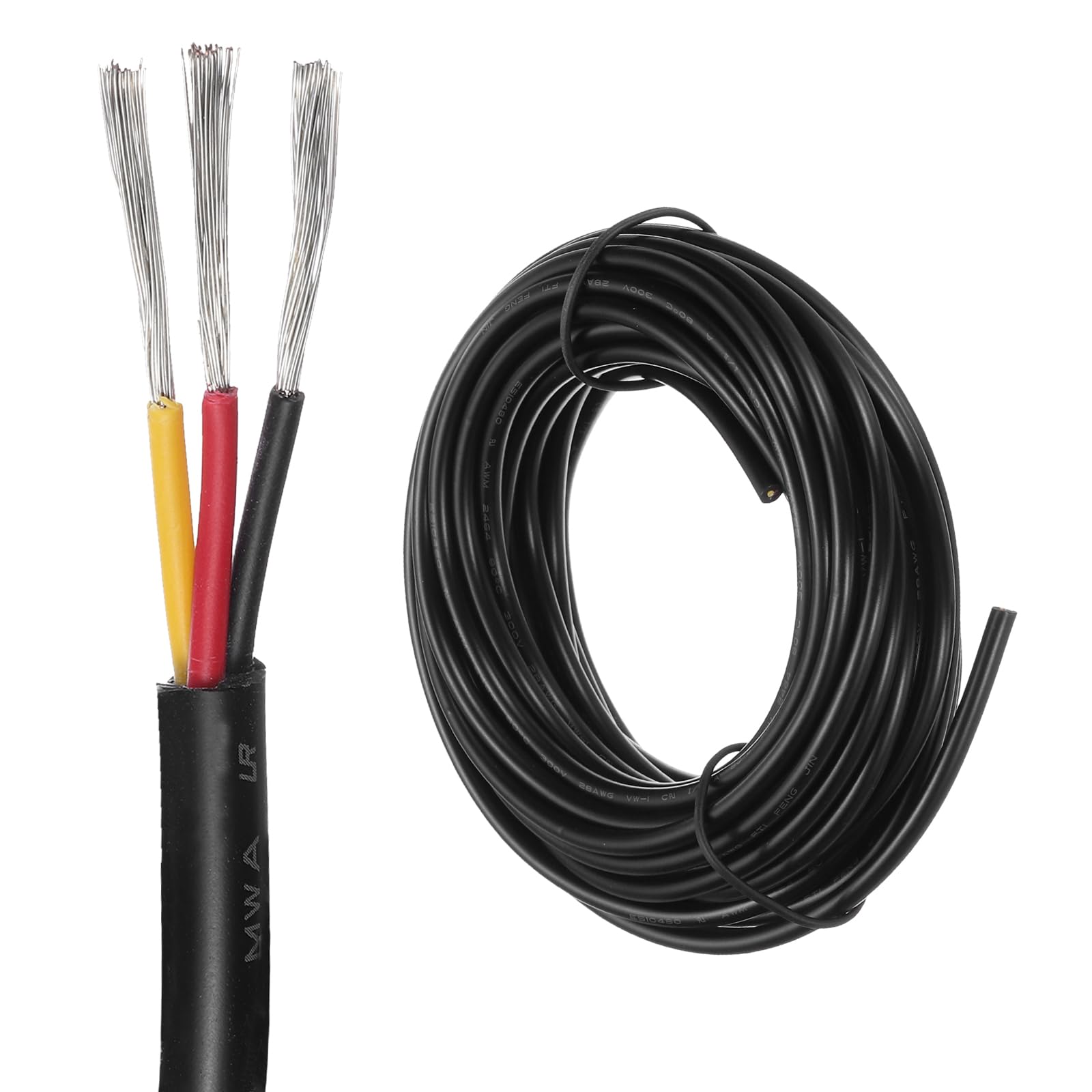 DMiotech 28 Gauge Wire Electrical Wire 3 Conductor, 28 AWG Extension Cable Cord 25 Ft/7.6 m UL2464 300V Stranded Tinned Copper Wire for LED Lighting Automotive