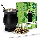VAUQUITA Mate Cup And Bombilla Set - Yerba Mate set Includes One Yerba Mate Cup, One Bombilla Mate (Straw) and Brush - Stainless Steel Double-Wall | Easy to Clean (Black)