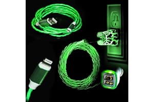 LyteCordz - Moving Glowing Spiral Lights Lighted Light Up LED Charging Cable Data Synch USB with Light Up Wall and Car Plug - Compatible with iPhone (All Models) (6 Feet, Green)