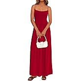 PRETTYGARDEN Womens Spaghetti Strap Maxi Dresses Sleeveless Summer Dress Long Casual Knit Flowy Beach Sundresses with Pockets
