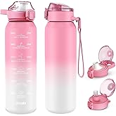 SLUXKE 24oz Insulated Water Bottle with Straw and Spout Lids, 18/10 Stainless Steel 700ml Double Wall Vacuum Sports Water Jug, Leakproof Hydro Cup Flask for Men, Women & Kids PINK WHITE