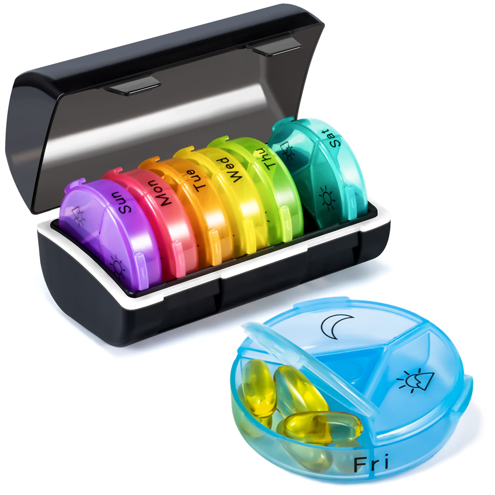 Photo 1 of Chrxbei Weekly Pill Organizer Medicine Container, Round Pills Cases Organizers 7 Day 3 Times A Day with Large Compartments, BPA Free Medication Separator Storage to Hold Vitamin, Fish Oils, Supplement