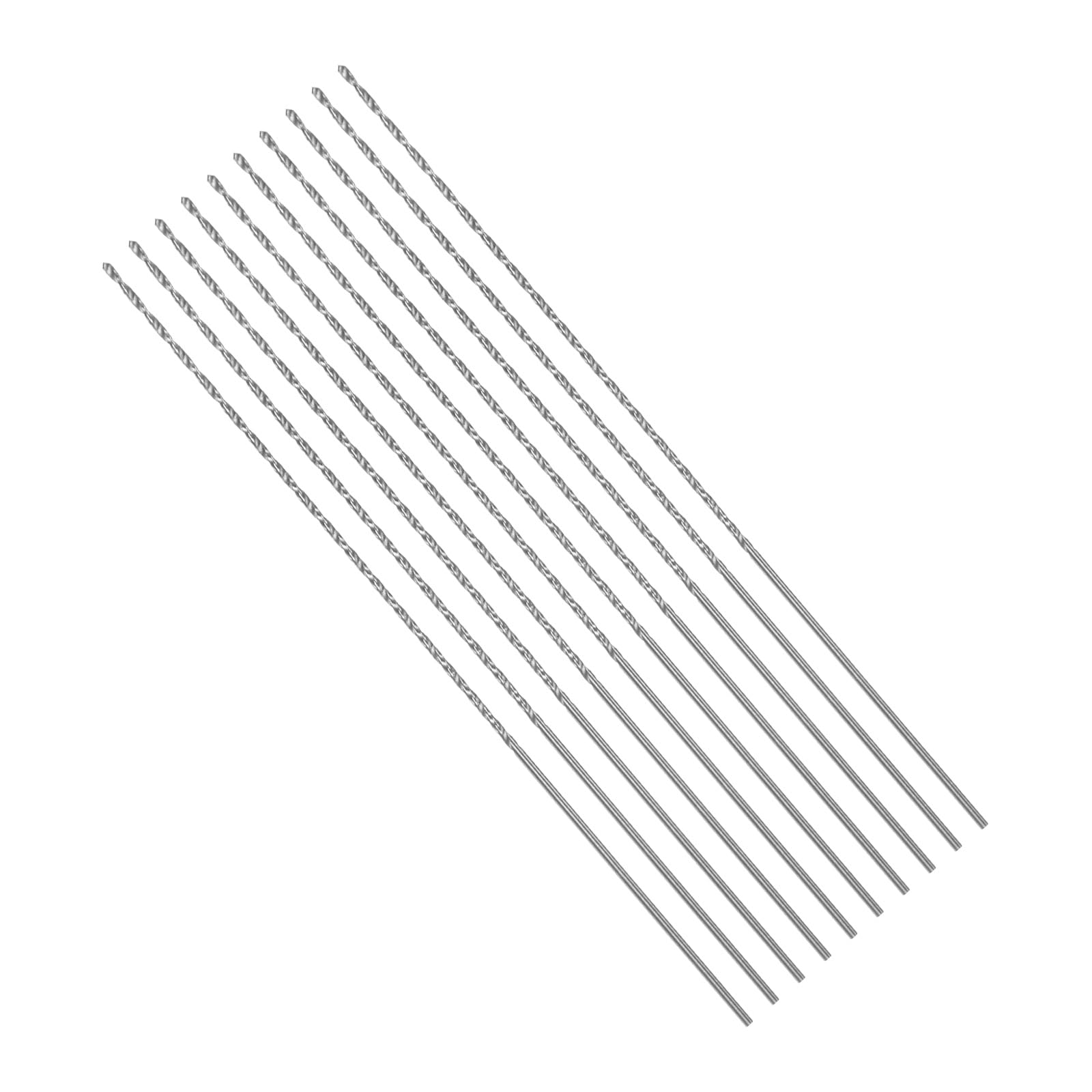 CoCud Long Twist Drill Bits, 1.2mm Cutting Diameter 0.05" Shank 2.95" Blade Length, High-Speed Steel Jobber Bit Set (Applications: for Metal Wood Plastic), 10-Pieces