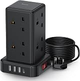 Sameriver 12-in-1 Tower Extension Lead 8 AC Outlets 4 USB 2M Surge Protected