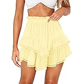 Women's High Waist Ruffle Mini Skirt Lace Trim Flowy Boho Skorts for Women Flared Tiered Golf Tennis Athletic Skirts