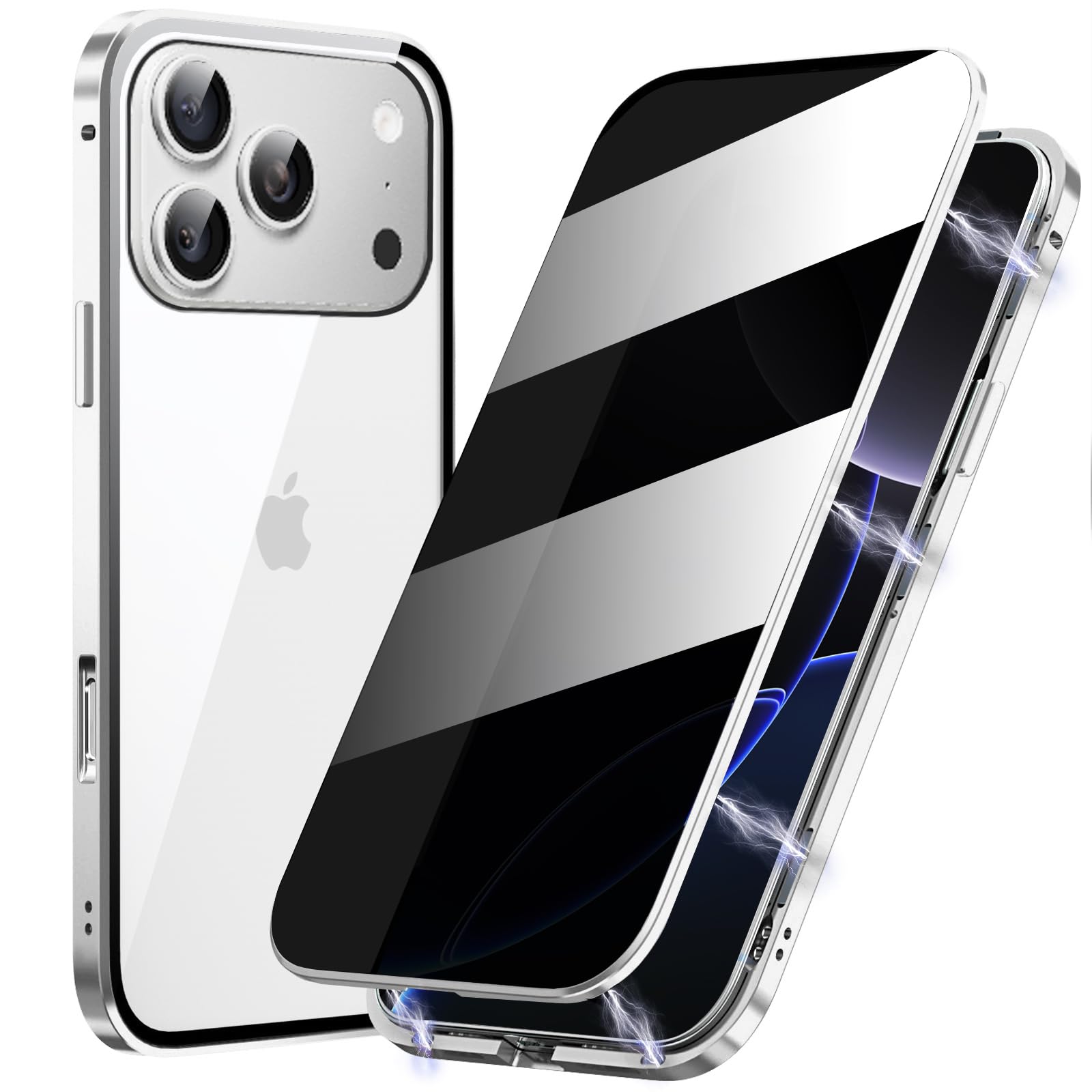 Metal Titanium Frame Privacy Case for iPhone 17 Pro, Privacy Screen Protector, Magnetic Adsorption with Safety Buckle Lock, Double Side Tempered Glass, Clear Back Full Body Protection Anti Peep Cover