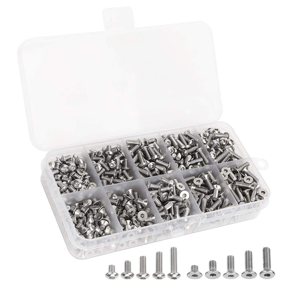 720Pcs M3 Bolts, Stainless Steel M3x4/6/8/10/12 Bolts Round/Flat Head Fasteners Hex Socket M3 Bolts