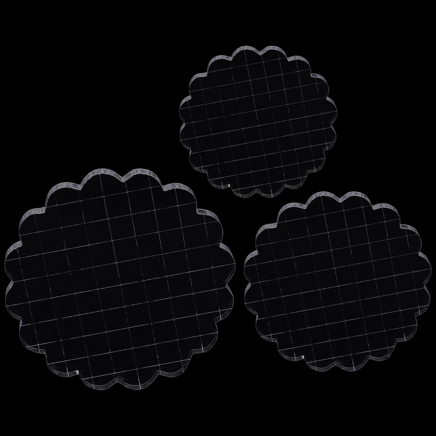 Hosifiy 3-Piece Acrylic Stamp Set for Silicone Stamps, Floral Pattern Blocks with Grid Lines
