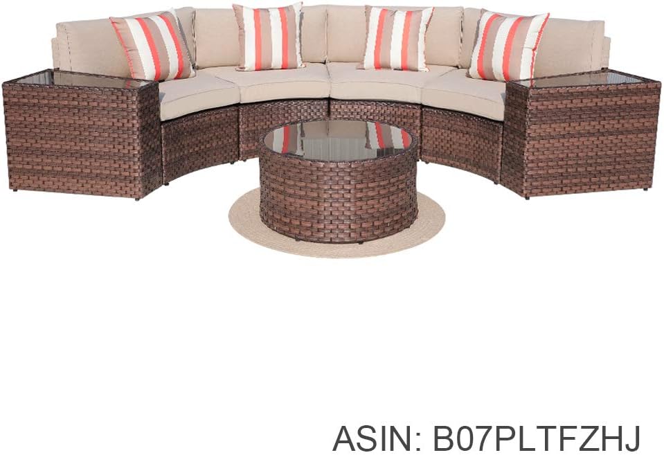 SUNSITT Outdoor 2-Piece Half-Moon Sectional Woven Sectional Set with Beige Cushions: Kitchen & Dining